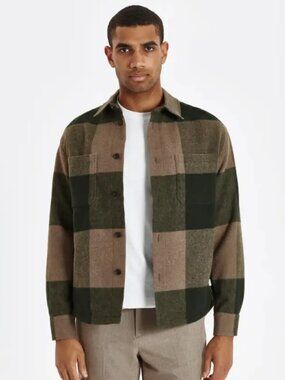 LES DEUX Men’s LARGE Jacob Check Wool Hybrid Overshirt Jacket Shacket Lined
